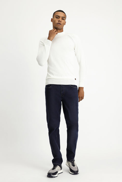 Ekru Yarım Balıkçı Yaka Slim Fit Dar Kesim Pamuklu Triko Kazak