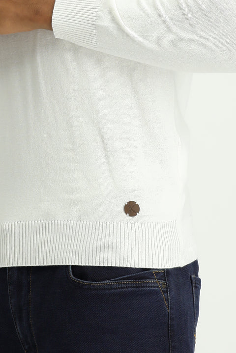 Ekru Yarım Balıkçı Yaka Slim Fit Dar Kesim Pamuklu Triko Kazak