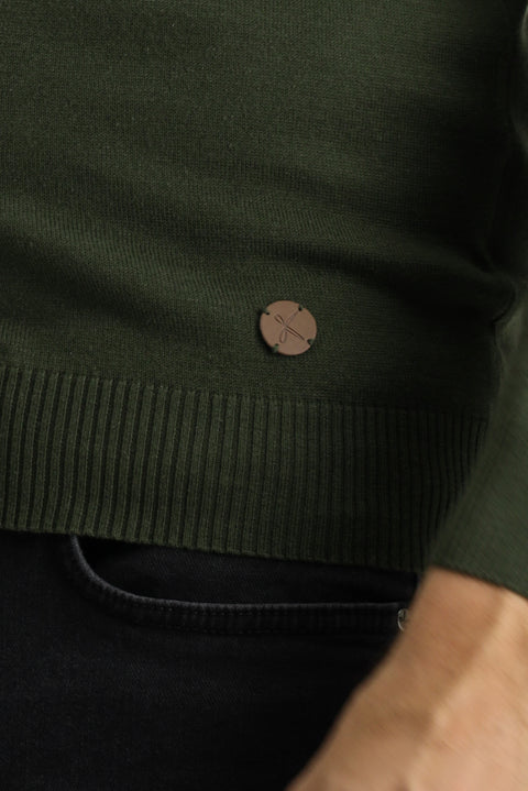 Orta Haki Yarım Balıkçı Yaka Slim Fit Dar Kesim Pamuklu Triko Kazak