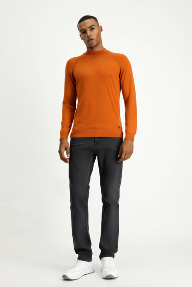  Orta Turuncu Yarım Balıkçı Yaka Slim Fit Dar Kesim Pamuklu Triko Kazak