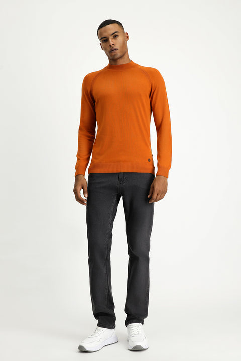 Orta Turuncu Yarım Balıkçı Yaka Slim Fit Dar Kesim Pamuklu Triko Kazak