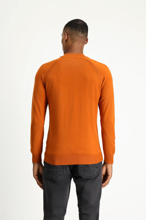 Orta Turuncu Yarım Balıkçı Yaka Slim Fit Dar Kesim Pamuklu Triko Kazak