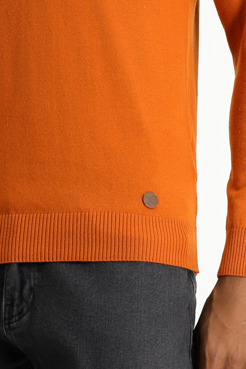 Orta Turuncu Yarım Balıkçı Yaka Slim Fit Dar Kesim Pamuklu Triko Kazak