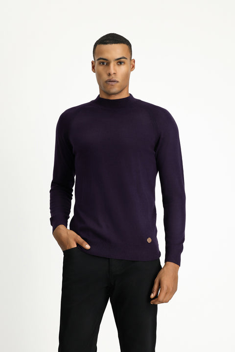 Koyu Mor Yarım Balıkçı Yaka Slim Fit Dar Kesim Pamuklu Triko Kazak