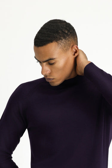 Koyu Mor Yarım Balıkçı Yaka Slim Fit Dar Kesim Pamuklu Triko Kazak