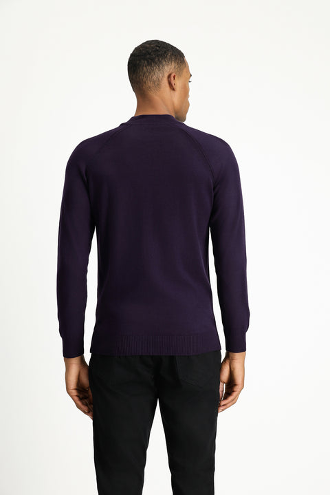 Koyu Mor Yarım Balıkçı Yaka Slim Fit Dar Kesim Pamuklu Triko Kazak