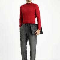 Koyu Kırmızı Yarım Balıkçı Yaka Slim Fit Dar Kesim Pamuklu Triko Kazak