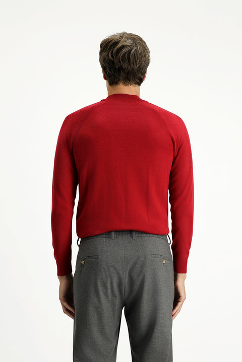 Koyu Kırmızı Yarım Balıkçı Yaka Slim Fit Dar Kesim Pamuklu Triko Kazak