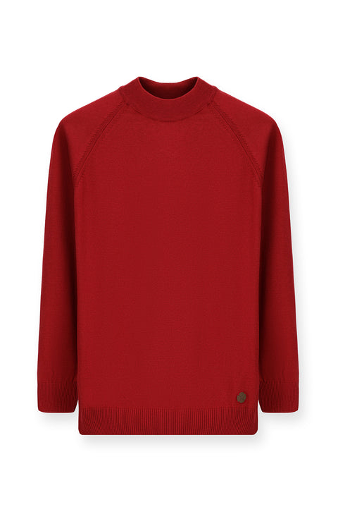 Koyu Kırmızı Yarım Balıkçı Yaka Slim Fit Dar Kesim Pamuklu Triko Kazak