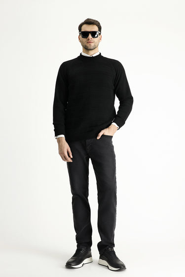  Siyah Yarım Balıkçı Yaka Slim Fit Dar Kesim Desenli Yünlü Triko Kazak
