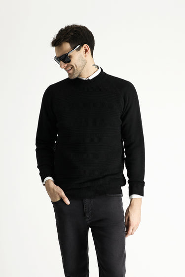  Siyah Yarım Balıkçı Yaka Slim Fit Dar Kesim Desenli Yünlü Triko Kazak