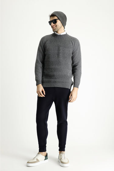Orta Füme Yarım Balıkçı Yaka Slim Fit Dar Kesim Desenli Yünlü Triko Kazak