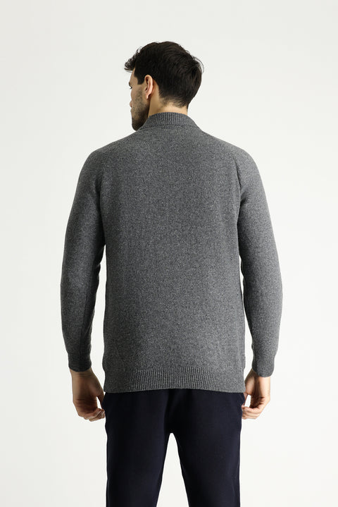 Orta Füme Yarım Balıkçı Yaka Slim Fit Dar Kesim Desenli Yünlü Triko Kazak