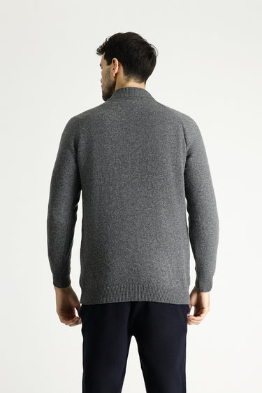Orta Füme Yarım Balıkçı Yaka Slim Fit Dar Kesim Desenli Yünlü Triko Kazak
