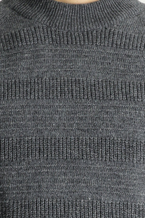 Orta Füme Yarım Balıkçı Yaka Slim Fit Dar Kesim Desenli Yünlü Triko Kazak