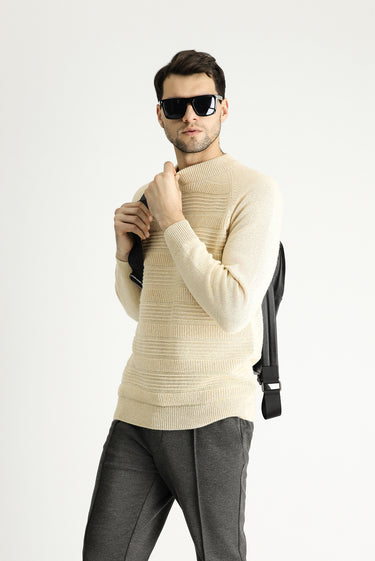 Taş Yarım Balıkçı Yaka Slim Fit Dar Kesim Desenli Yünlü Triko Kazak