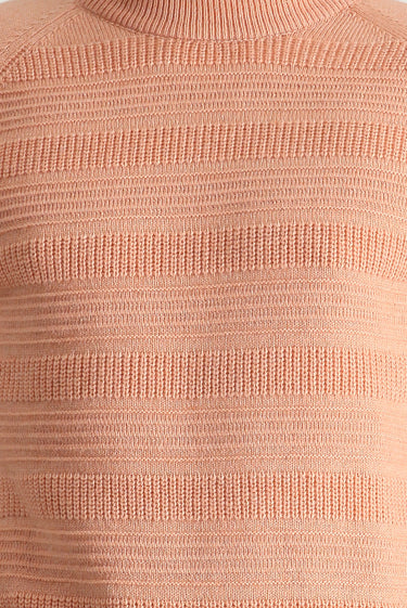 Orta Pembe Yarım Balıkçı Yaka Slim Fit Dar Kesim Desenli Yünlü Triko Kazak