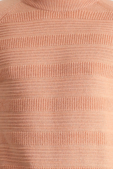 Orta Pembe Yarım Balıkçı Yaka Slim Fit Dar Kesim Desenli Yünlü Triko Kazak