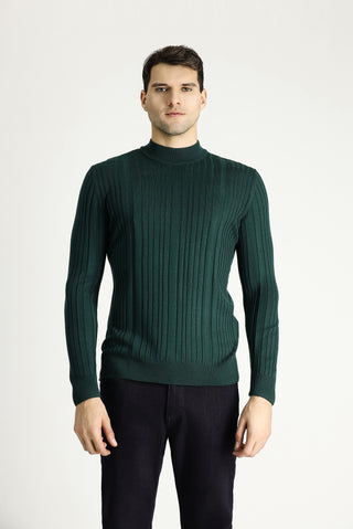  Koyu Petrol Yarım Balıkçı Yaka Slim Fit Dar Kesim Desenli Triko Kazak