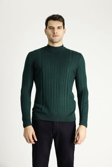  Koyu Petrol Yarım Balıkçı Yaka Slim Fit Dar Kesim Desenli Triko Kazak