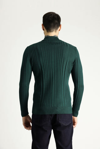  Koyu Petrol Yarım Balıkçı Yaka Slim Fit Dar Kesim Desenli Triko Kazak