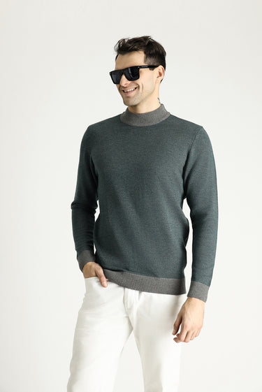 Orta Gri Yarım Balıkçı Yaka Slim Fit Dar Kesim Desenli Triko Kazak