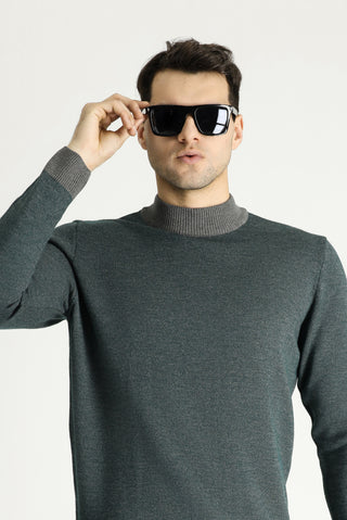  Orta Gri Yarım Balıkçı Yaka Slim Fit Dar Kesim Desenli Triko Kazak