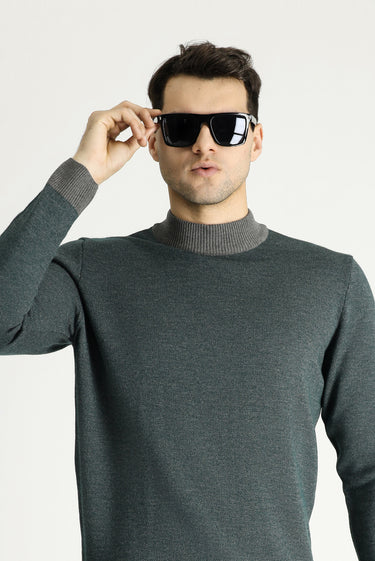 Orta Gri Yarım Balıkçı Yaka Slim Fit Dar Kesim Desenli Triko Kazak