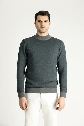  Orta Gri Yarım Balıkçı Yaka Slim Fit Dar Kesim Desenli Triko Kazak