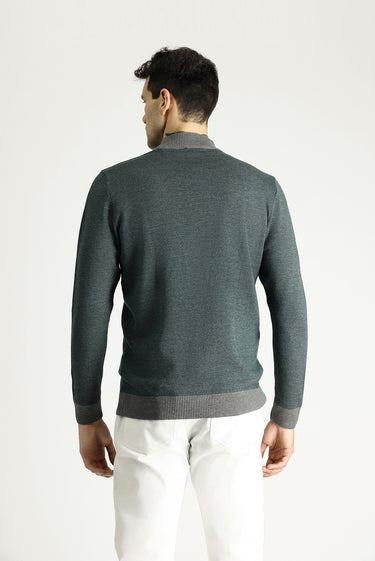 Orta Gri Yarım Balıkçı Yaka Slim Fit Dar Kesim Desenli Triko Kazak
