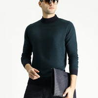 Koyu Lacivert Yarım Balıkçı Yaka Slim Fit Dar Kesim Desenli Triko Kazak
