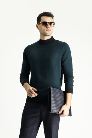  Koyu Lacivert Yarım Balıkçı Yaka Slim Fit Dar Kesim Desenli Triko Kazak