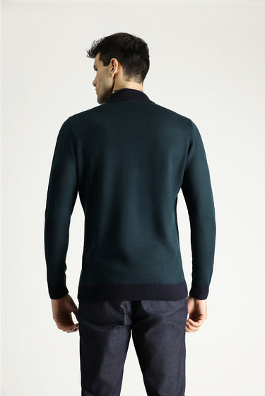  Koyu Lacivert Yarım Balıkçı Yaka Slim Fit Dar Kesim Desenli Triko Kazak