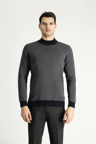 Koyu Lacivert Yarım Balıkçı Yaka Slim Fit Dar Kesim Desenli Triko Kazak