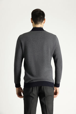  Koyu Lacivert Yarım Balıkçı Yaka Slim Fit Dar Kesim Desenli Triko Kazak