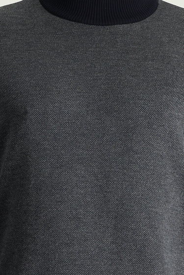 Koyu Lacivert Yarım Balıkçı Yaka Slim Fit Dar Kesim Desenli Triko Kazak