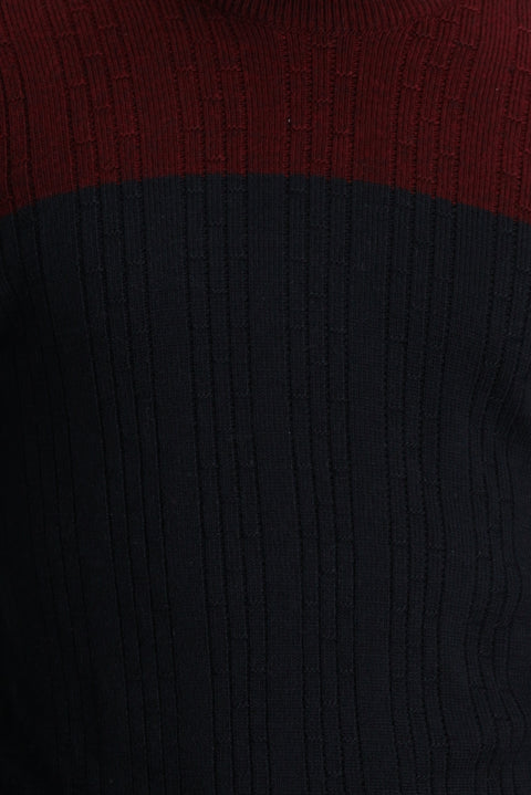 Koyu Lacivert Yarım Balıkçı Yaka Slim Fit Dar Kesim Desenli Triko Kazak