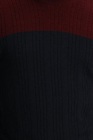  Koyu Lacivert Yarım Balıkçı Yaka Slim Fit Dar Kesim Desenli Triko Kazak