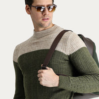 Orta Haki Yarım Balıkçı Yaka Slim Fit Dar Kesim Desenli Triko Kazak