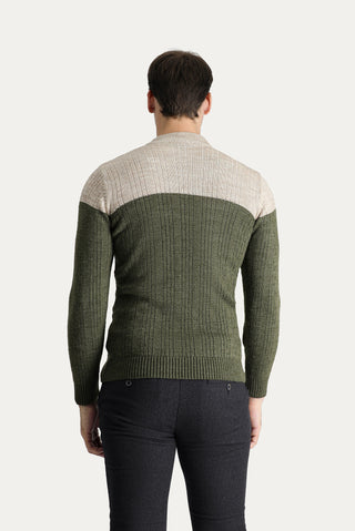  Orta Haki Yarım Balıkçı Yaka Slim Fit Dar Kesim Desenli Triko Kazak