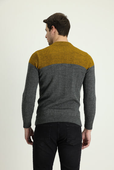  Koyu Antrasit Yarım Balıkçı Yaka Slim Fit Dar Kesim Desenli Triko Kazak