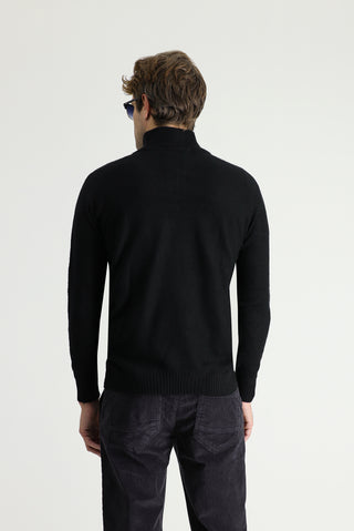  Siyah Yarım Balıkçı Yaka Slim Fit Dar Kesim Fermuarlı Dikişsiz Triko Kazak