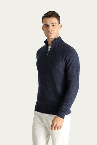  İndigo Yarım Balıkçı Yaka Slim Fit Dar Kesim Fermuarlı Dikişsiz Triko Kazak