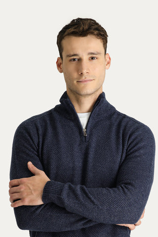 İndigo Yarım Balıkçı Yaka Slim Fit Dar Kesim Fermuarlı Dikişsiz Triko Kazak
