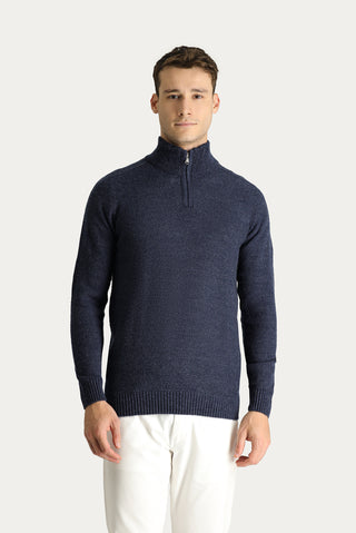  İndigo Yarım Balıkçı Yaka Slim Fit Dar Kesim Fermuarlı Dikişsiz Triko Kazak
