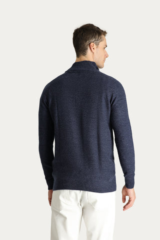  İndigo Yarım Balıkçı Yaka Slim Fit Dar Kesim Fermuarlı Dikişsiz Triko Kazak