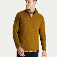 Hardal Yarım Balıkçı Yaka Slim Fit Dar Kesim Fermuarlı Dikişsiz Triko Kazak