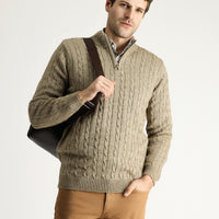 Orta Vizon Yarım Balıkçı Yaka Regular Fit Desenli Fermuarlı Triko Kazak