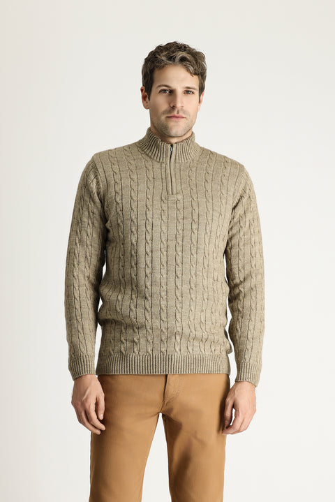 Orta Vizon Yarım Balıkçı Yaka Regular Fit Desenli Fermuarlı Triko Kazak