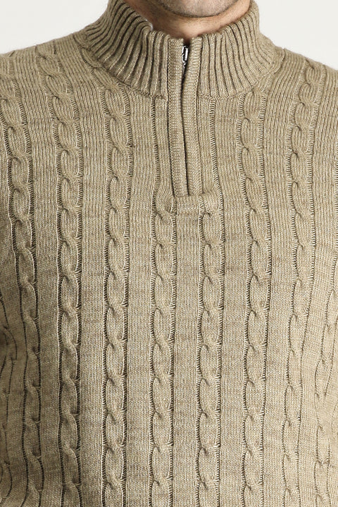 Orta Vizon Yarım Balıkçı Yaka Regular Fit Desenli Fermuarlı Triko Kazak